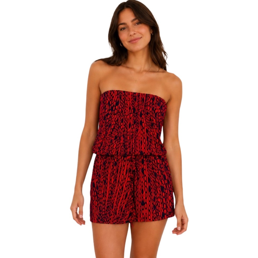 MILLY Cabana Swim Cover Up Romper Red Size Small